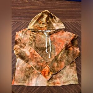 Eye Candy Orange/Brown Tie Dye Velour Cropped Sweatshirt Size Large
